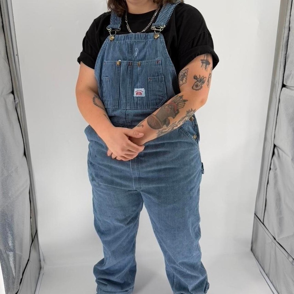 vintage Round House hickory stripe workwear overalls XL USA carpenter painter